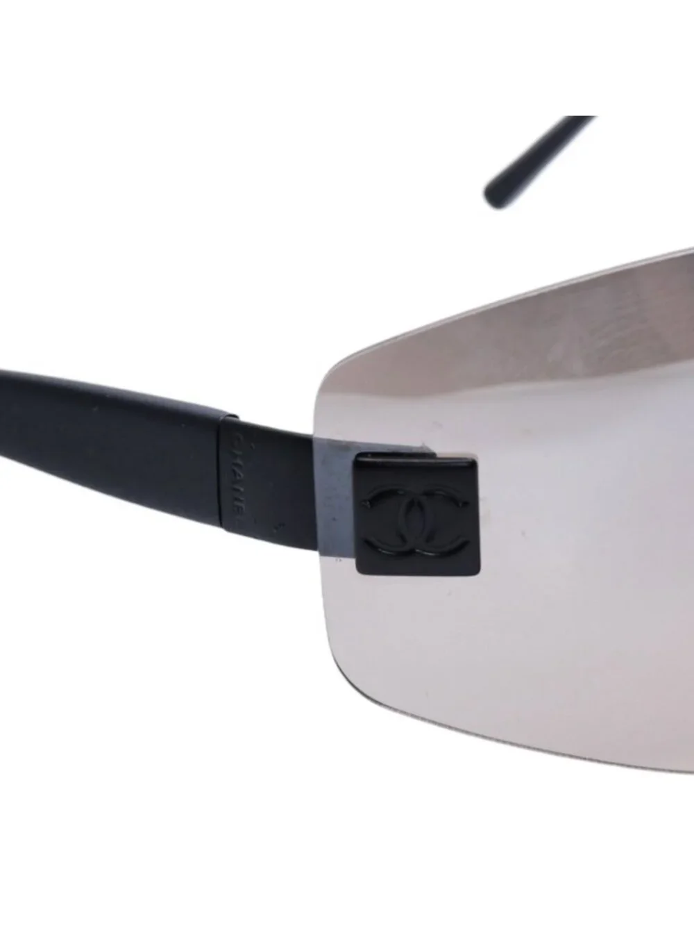 Chanel Rimless Shield Sunglasses Eyewear 120 CC Logo Black Brown